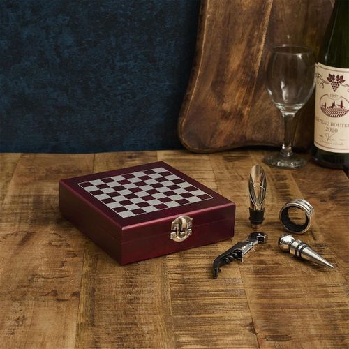 Coffret De Vin 4 Accessoires Avec Échiquier -