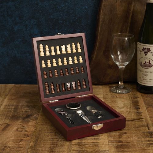 Coffret De Vin 4 Accessoires Avec Échiquier -