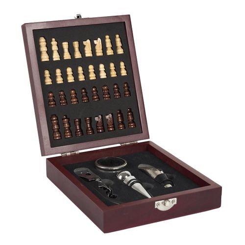 Coffret De Vin 4 Accessoires Avec Échiquier -
