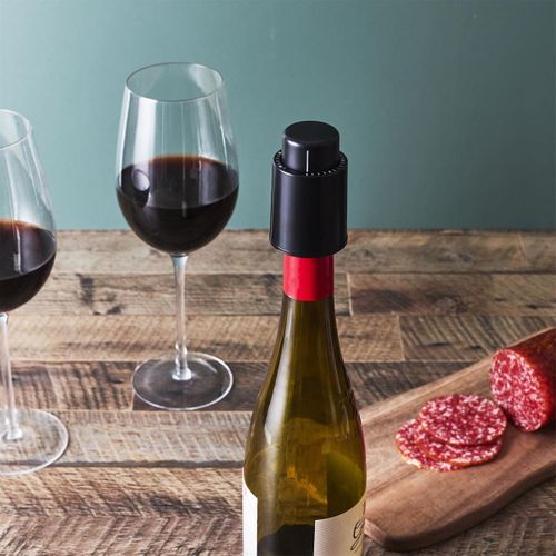 Set De 2 Bouchons Vide D'air Pour Vin Avec Dateur En Plastique Noir -