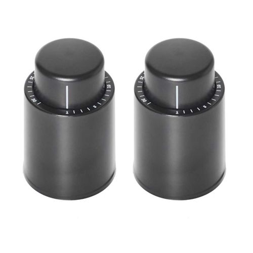 Set De 2 Bouchons Vide D'air Pour Vin Avec Dateur En Plastique Noir -