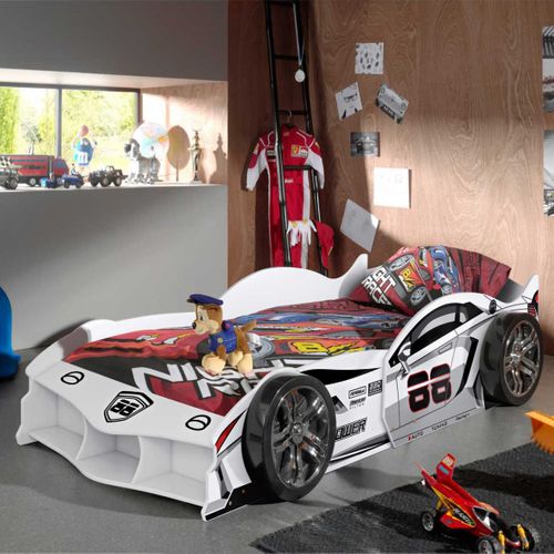 Lit Voiture De Course 90x200cm Blanche - Formula White