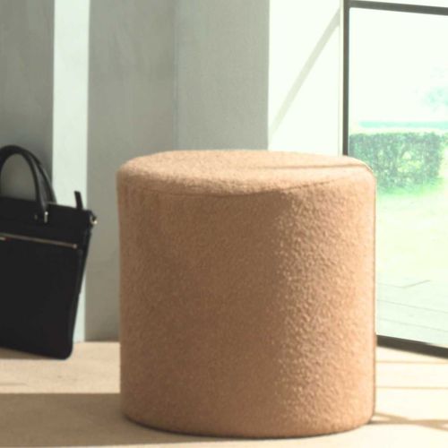 Pouf Rond 41cm Tissu Bouclé Brun - Connie