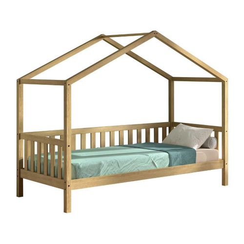 Lit Maison à Barrière 90x200 En Chêne Massif - Leiky
