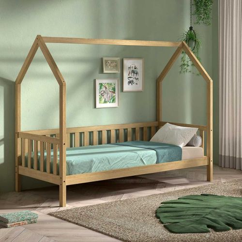 Lit Cabane à Barrière 90x200 En Chêne Massif - Leiky