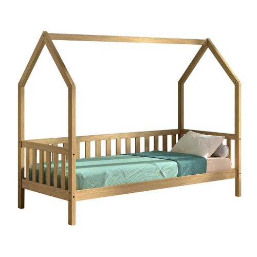 Lit Cabane à Barrière 90x200 En Chêne Massif - Leiky