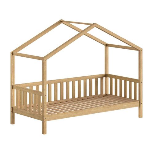 Lit Maison à Barrière 90x200 Avec Tiroir En Chêne Massif - Leiky