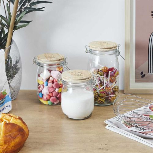 Bocal De Conservation 1,5l En Verre Couvercle Bois -