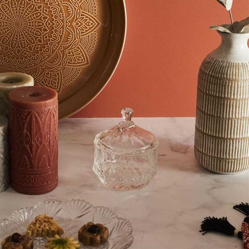 Bonbonnière En Verre Ciselée Transparent D.9,5cm -