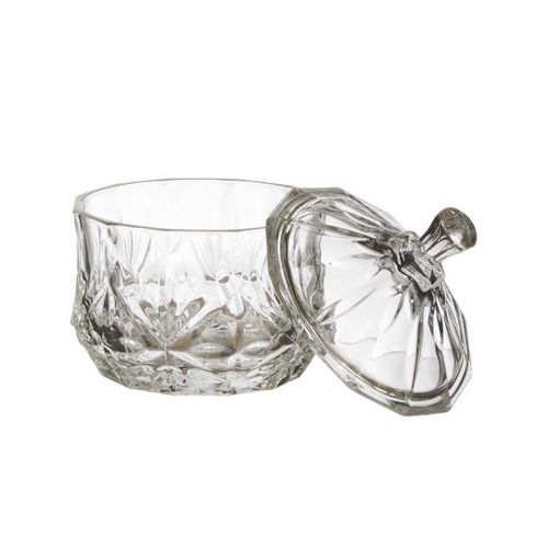Bonbonnière En Verre Ciselée Transparent D.9,5cm -