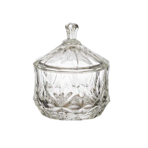 Bonbonnière En Verre Ciselée Transparent D.9,5cm -