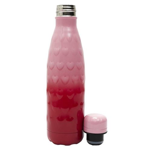 Bouteille De Transport Isotherme 50cl Rouge Et Rose Motif Cœur Embossé -