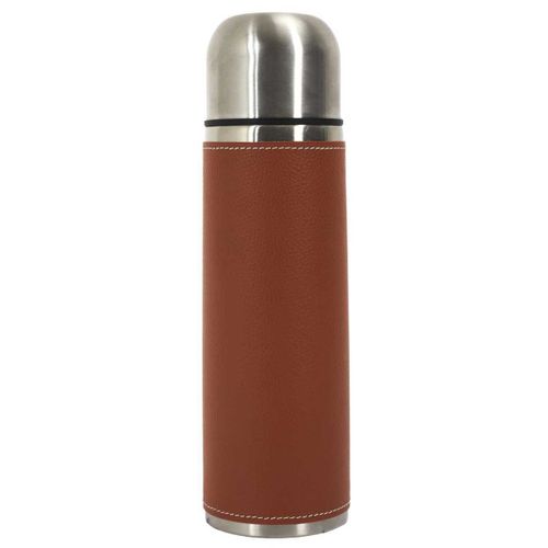 Bouteille De Transport Isotherme 50cl Simili Cuir Marron Avec Avec Bouton Poussoir -