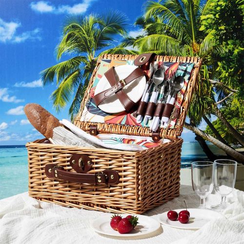 Panier De Pique-nique Pour 4 Personnes Avec Vaisselle Complète Style Exotique -