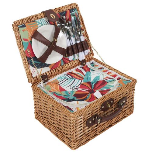 Panier De Pique-nique Pour 4 Personnes Avec Vaisselle Complète Style Exotique -