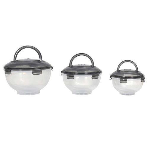 Set De 3 Boîtes Hermétiques à Emporter En Plastique Avec Couvercles Hermétiques Gris -