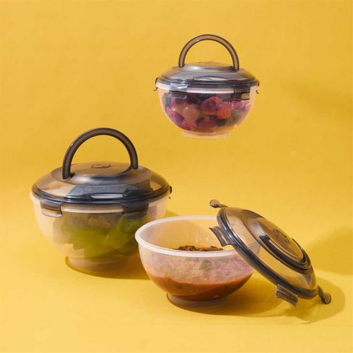 Set De 3 Boîtes Hermétiques à Emporter En Plastique Avec Couvercles Hermétiques Gris -