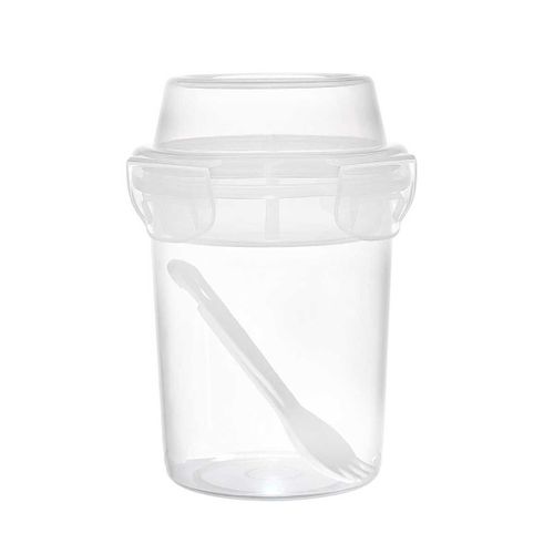 Lunch Box Gobelet 44 Cl à Double Compartiment En Plastique Transparent Avec Couverts -