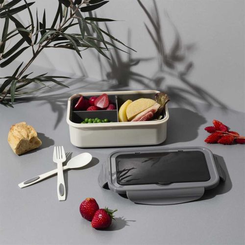 Lunch Box 2,5l à Triple Compartiments En Plastique Gris Blanc Avec Couverts -