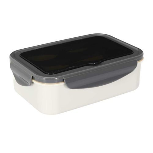 Lunch Box 2,5l à Triple Compartiments En Plastique Gris Blanc Avec Couverts -