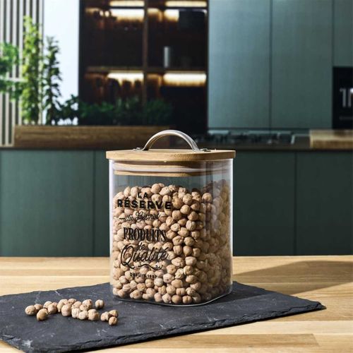 Bocal De 70cl En Verre Avec Couvercle En Bambou Style Bistrot -