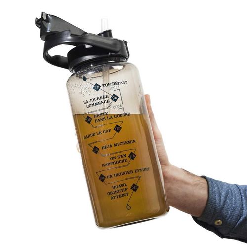 Bouteille De Transport 2l Noir Fumé En Plastique Avec Messages De Motivation -