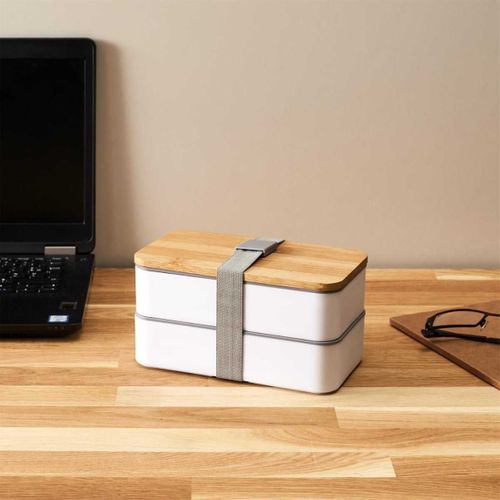 Lunch Box 1l à Double Niveaux En Plastique Avec Couvert Et Bande Élastique -