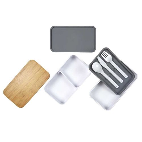 Lunch Box 1l à Double Niveaux En Plastique Avec Couvert Et Bande Élastique -