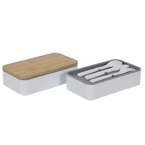 Lunch Box 1l à Double Niveaux En Plastique Avec Couvert Et Bande Élastique -