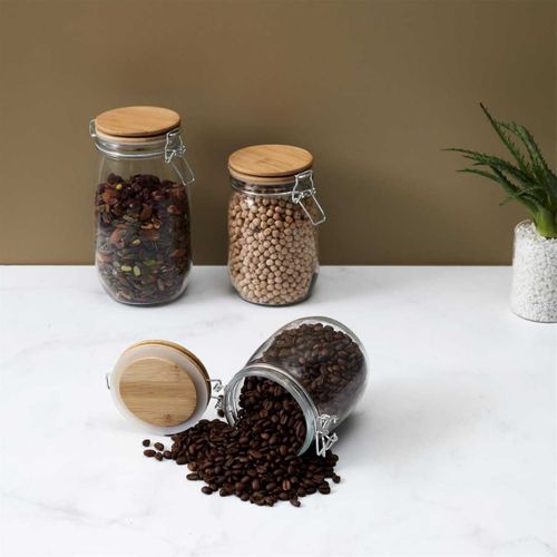 Bocal De Conservation 1l En Verre Couvercle Bambou -