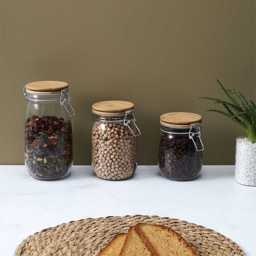 Bocal De Conservation 1l En Verre Couvercle Bambou -