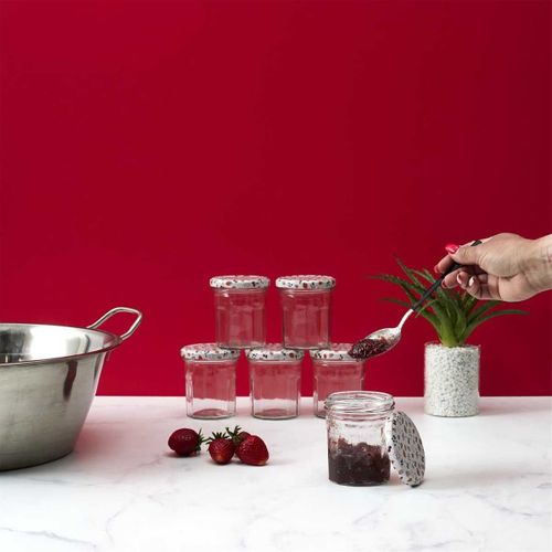 Set De 6 Pots à Confiture En Verre 30cl Avec Couvercles En Métal Imprimé -