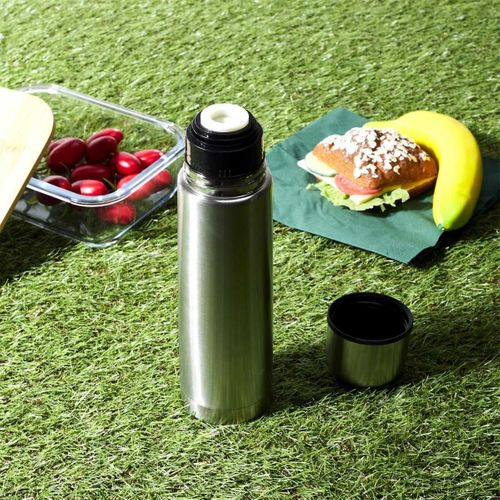 Bouteille De Transport Isotherme 50cl En Inox Gris Avec Avec Bouton Poussoir -