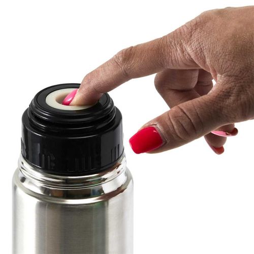 Bouteille De Transport Isotherme 50cl En Inox Gris Avec Avec Bouton Poussoir -