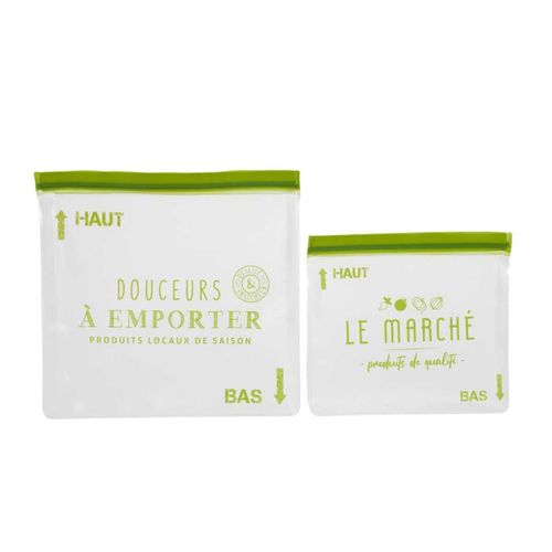 Lot De 2 Sachets Transparents Réutilisables Et Hermétiques Fermeture à Zip -