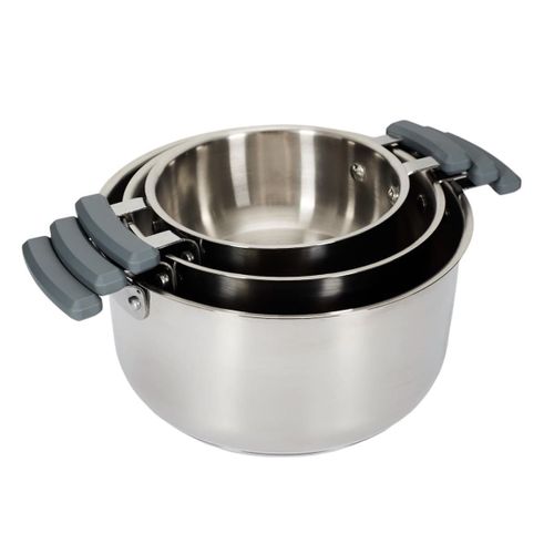 Ensemble De 3 Faitouts Tous Feux Dont Induction En Inox Avec Couvercles En Verre 3 Tailles 17, 21 E