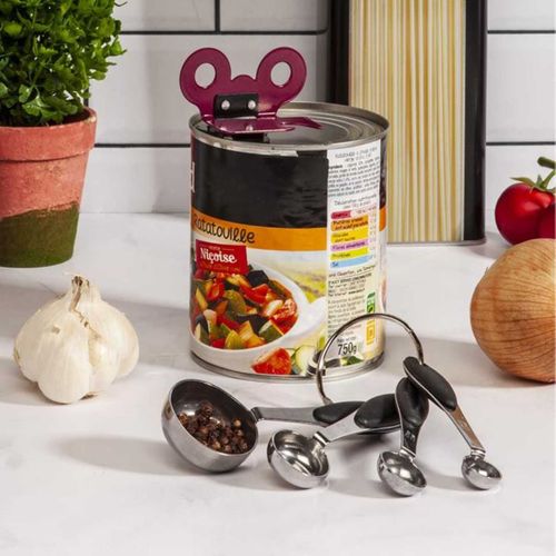 Set De 4 Cuillères Mesure En Acier Inoxydable Et Manches En Caoutchouc -