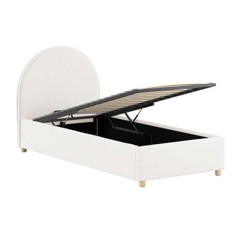 Lit Coffre 90x200cm Tête De Lit Demi-lune Tissu Bouclé Blanc - Connie