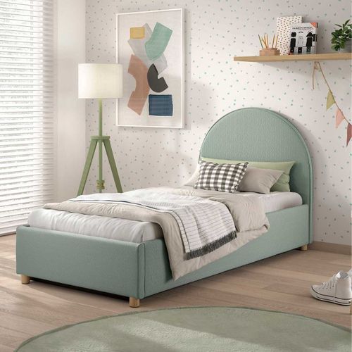 Lit Coffre 90x200cm Tête De Lit Demi-lune Tissu Bouclé Vert Olive - Connie