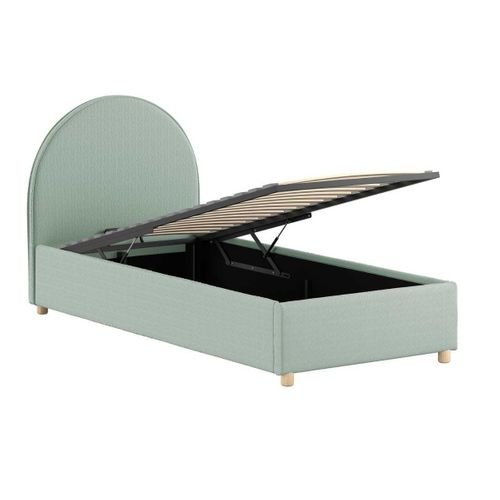 Lit Coffre 90x200cm Tête De Lit Demi-lune Tissu Bouclé Vert Olive - Connie