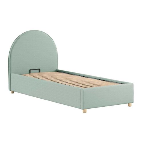 Lit Coffre 90x200cm Tête De Lit Demi-lune Tissu Bouclé Vert Olive - Connie