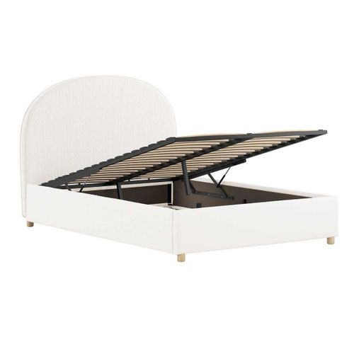 Lit Coffre 140x200cm Tête De Lit Demi-lune Tissu Bouclé Blanc - Connie