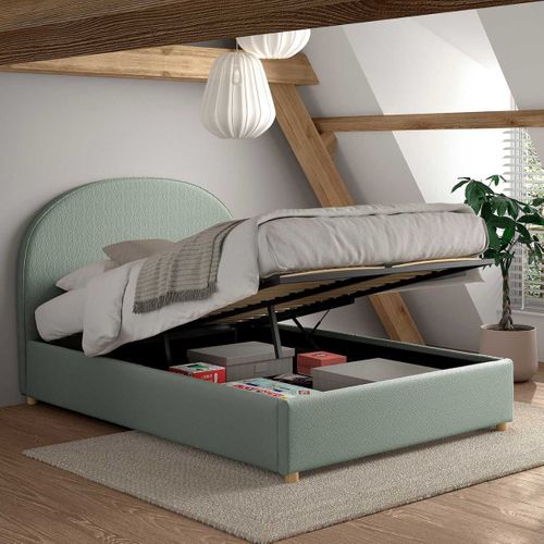 Lit Coffre 140x200cm Tête De Lit Demi-lune Tissu Bouclé Vert Olive - Connie