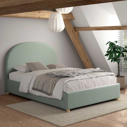 Lit Coffre 140x200cm Tête De Lit Demi-lune Tissu Bouclé Vert Olive - Connie