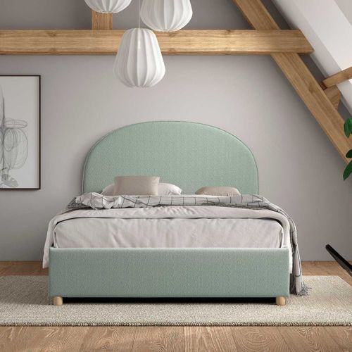 Lit Coffre 140x200cm Tête De Lit Demi-lune Tissu Bouclé Vert Olive - Connie