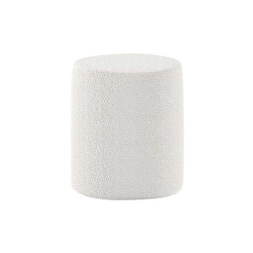 Pack Lit Coffre 90x200cm Tête Demi-lune + Pouf Tissu Bouclé Blanc - Connie