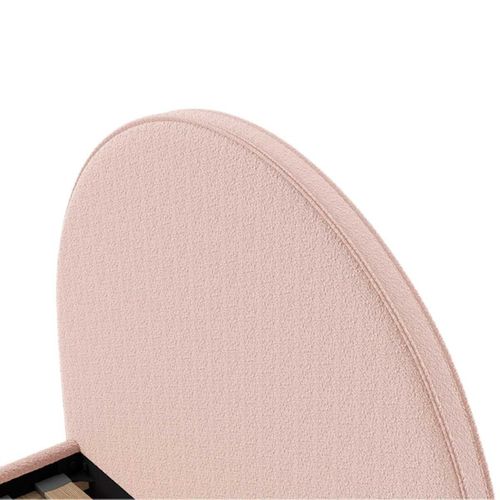 Pack Lit Coffre 90x200cm Tête Demi-lune + Pouf Tissu Bouclé Rose - Connie