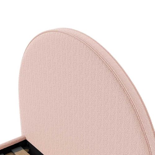 Pack Lit Coffre 140x200cm Tête Demi-lune + 2 Poufs Tissu Bouclé Rose - Connie