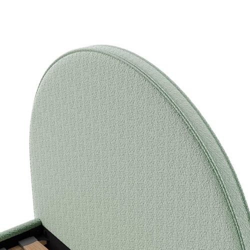 Pack Lit Coffre 140x200cm Tête Demi-lune + 2 Poufs Tissu Bouclé Vert Olive - Connie