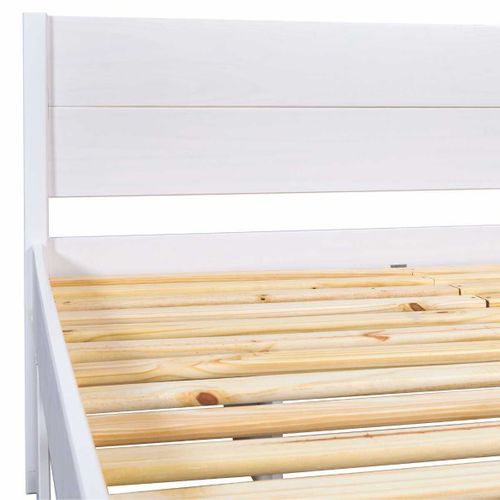 Lit 140x200cm Multi-rangement En Pin Massif Vernis Blanc - Efect